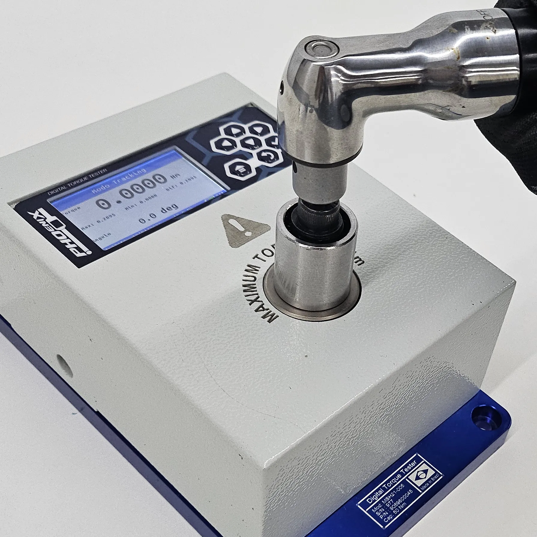 Digital Torque Tester MSH21 da M Shimizu com display LCD, conexão USB e guia de calibração para parafusadeiras e torquímetros