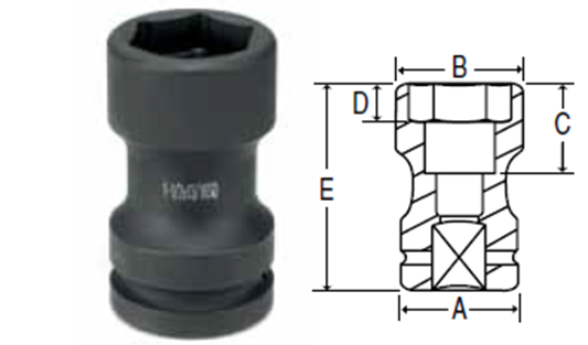 Soquete de impacto M.Shimizu modelo DIN-3121/DIN-3129 com encaixe sextavado e construção robusta para uso industrial.