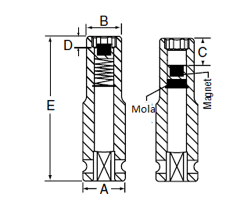 Soquete de impacto M.Shimizu modelo DIN-3121/DIN-3129 com encaixe sextavado e construção robusta para uso industrial.