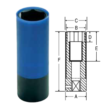 Soquete de impacto M.Shimizu modelo DIN-3121/DIN-3129 com encaixe sextavado e construção robusta para uso industrial.