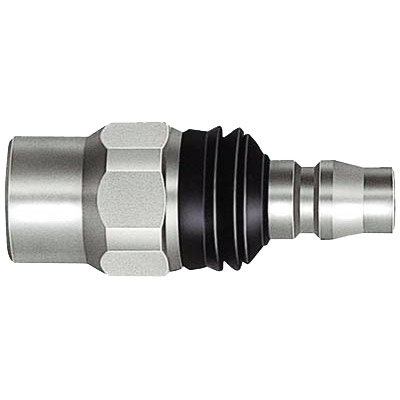 Engate articulado Nitto Kohki TS-20PM em aço com protetor preto, para conexão flexível em ferramentas pneumáticas.