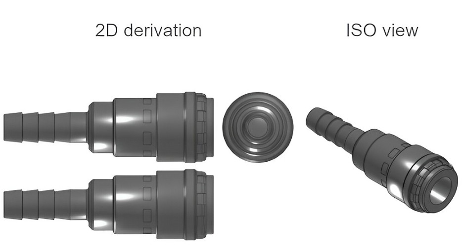 Engate pneumático Hi Cupla Série 200 SH da Nitto Kohki com bocal para mangueira, corpo em aço cromado e design push-to-connect.​