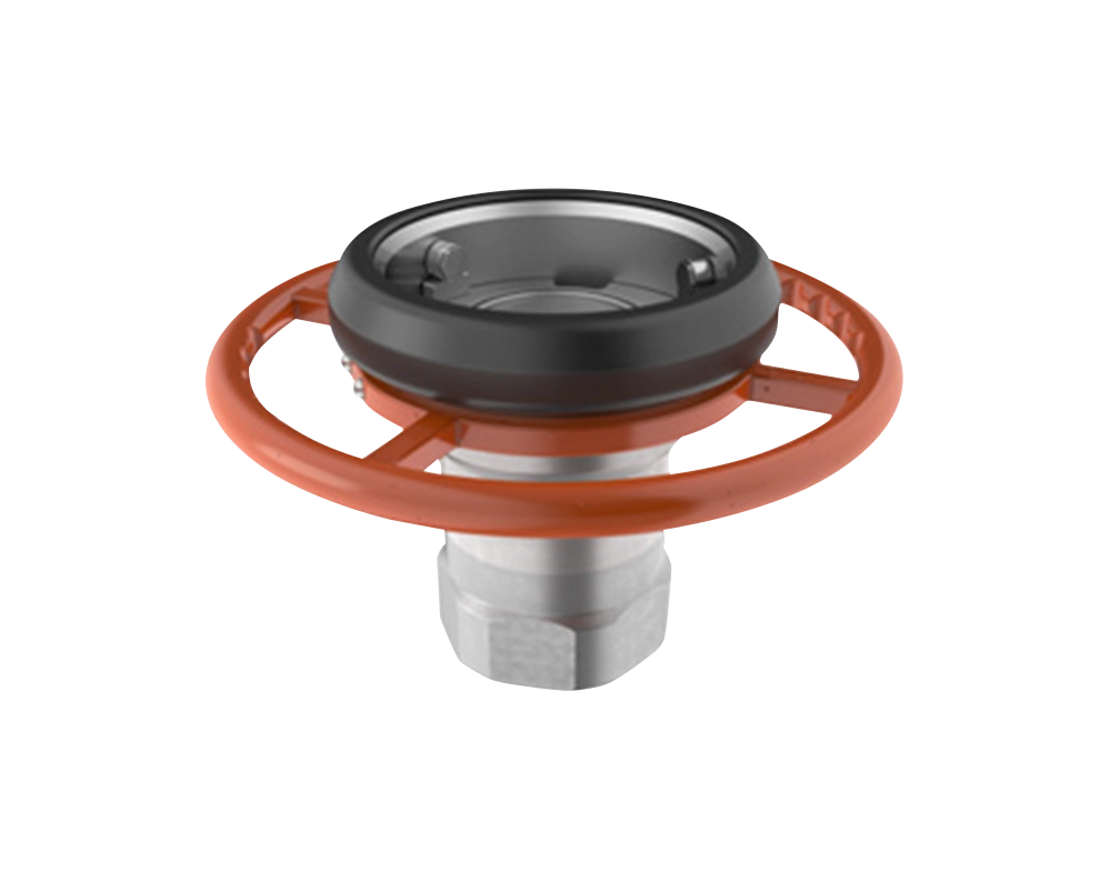 Engate rápido industrial CEJN com anel de proteção laranja e corpo metálico prateado, utilizado em sistemas de ar comprimido e hidráulica industrial para conexões seguras e de alta performance em linhas de montagem automotiva e de máquinas.