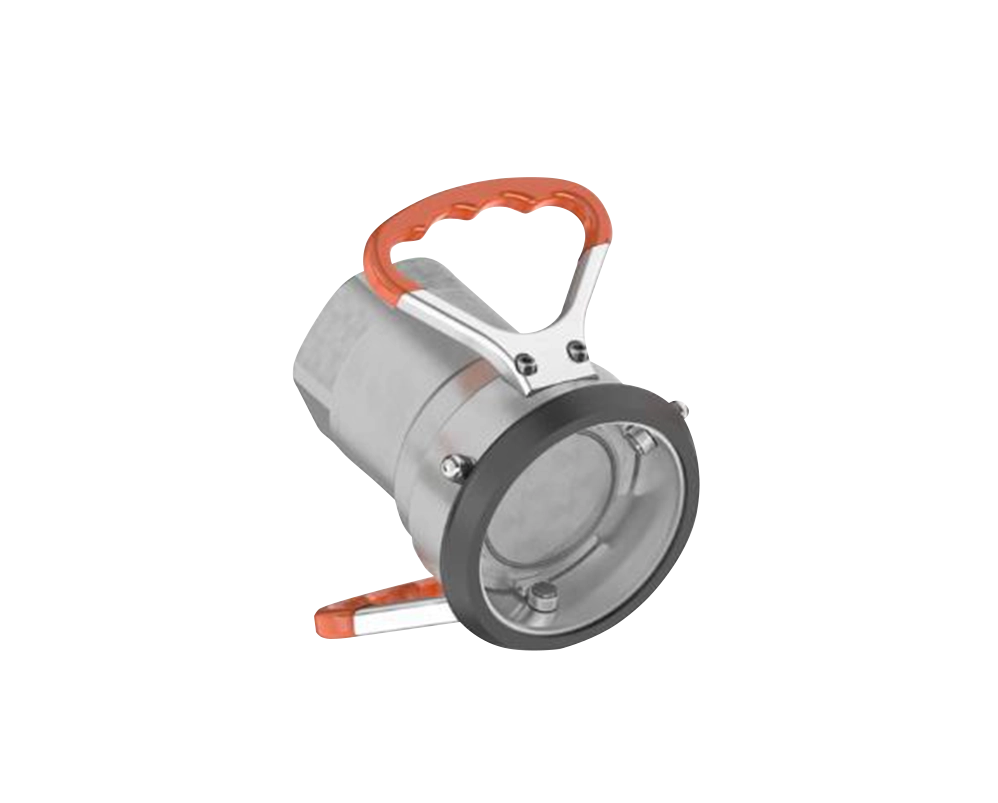 Vista explodida do engate Smartflow dry break com identificação de componentes. Acoplamento seco 25 bar para transferência segura de fluidos. Aplicações: AdBlue, bunkering, IBC, Oil & Gas, petroquímica, Food & Beverage,